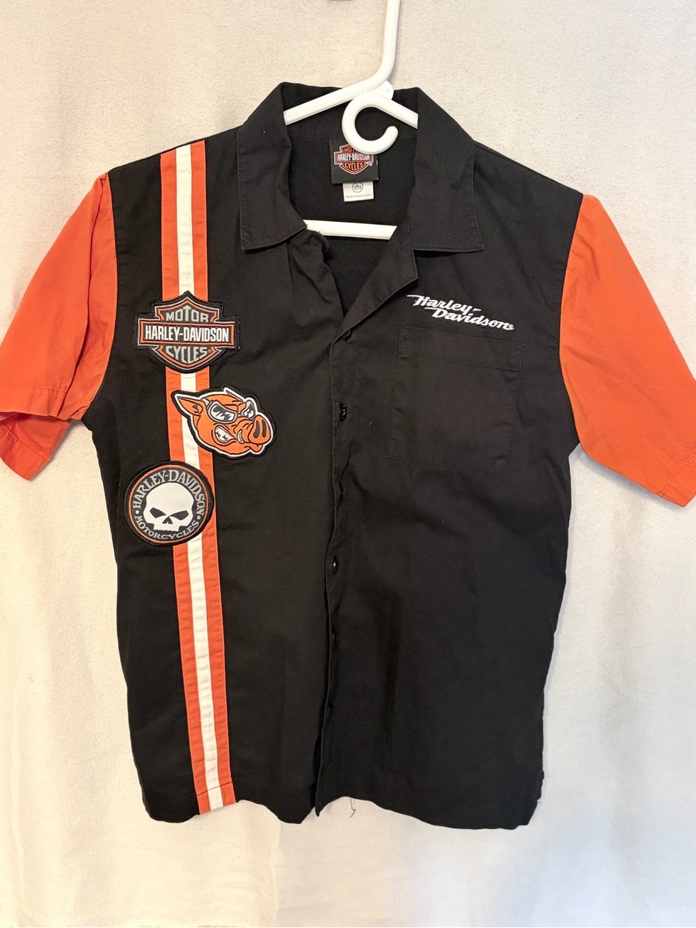 Harley-Davidson Black & Orange Short-Sleeve Logo Button-Down Shirt